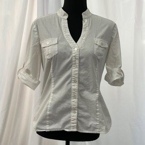 BCX white fitted 3/4 sleeve shirt Juniors L